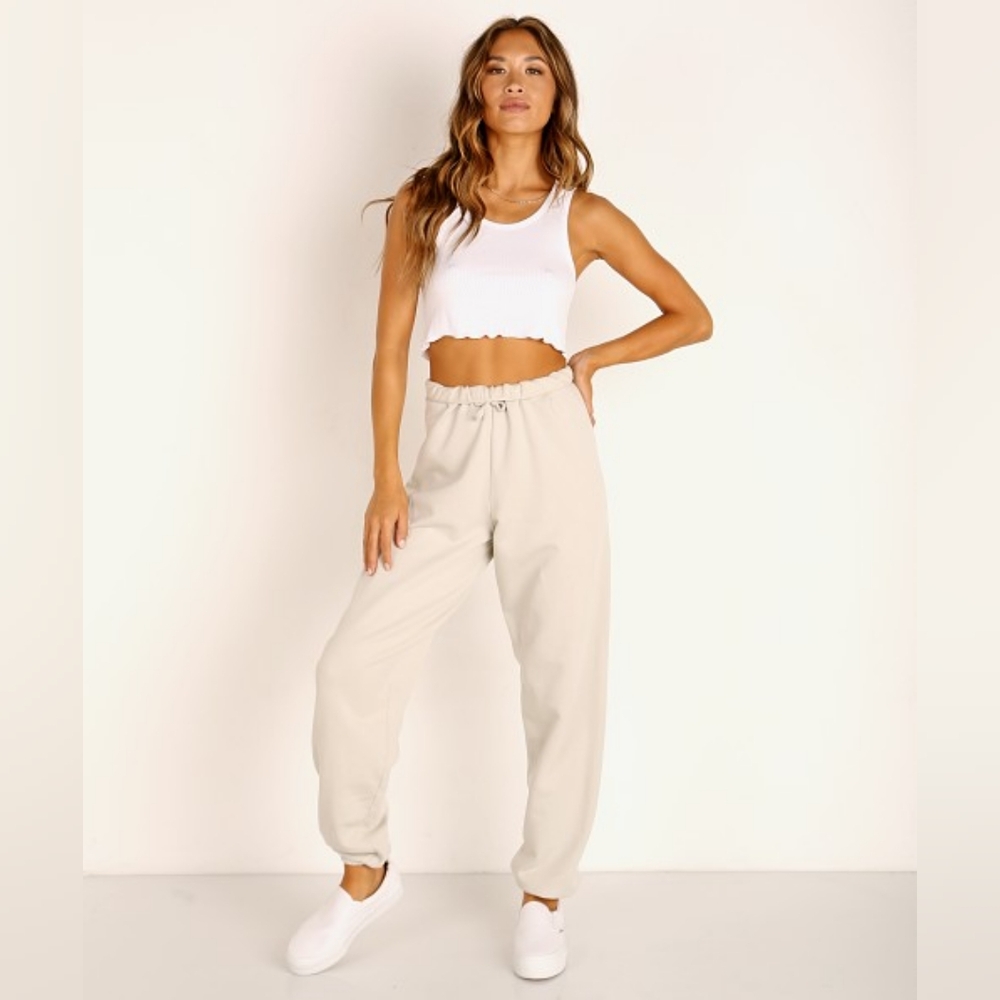 Joah Brown Scalloped Crop Tank White Size Xs/s Gently Used